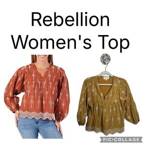 (T6) Rebellion Goldenrod Embroidered Blouse, Sz L